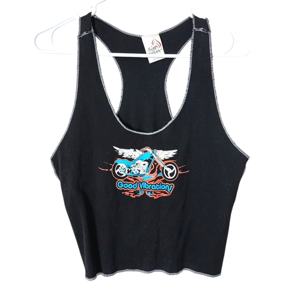 VINTAGE y2k baby tee crop tee tank top in black moto size L/XL - Picture 1 of 5